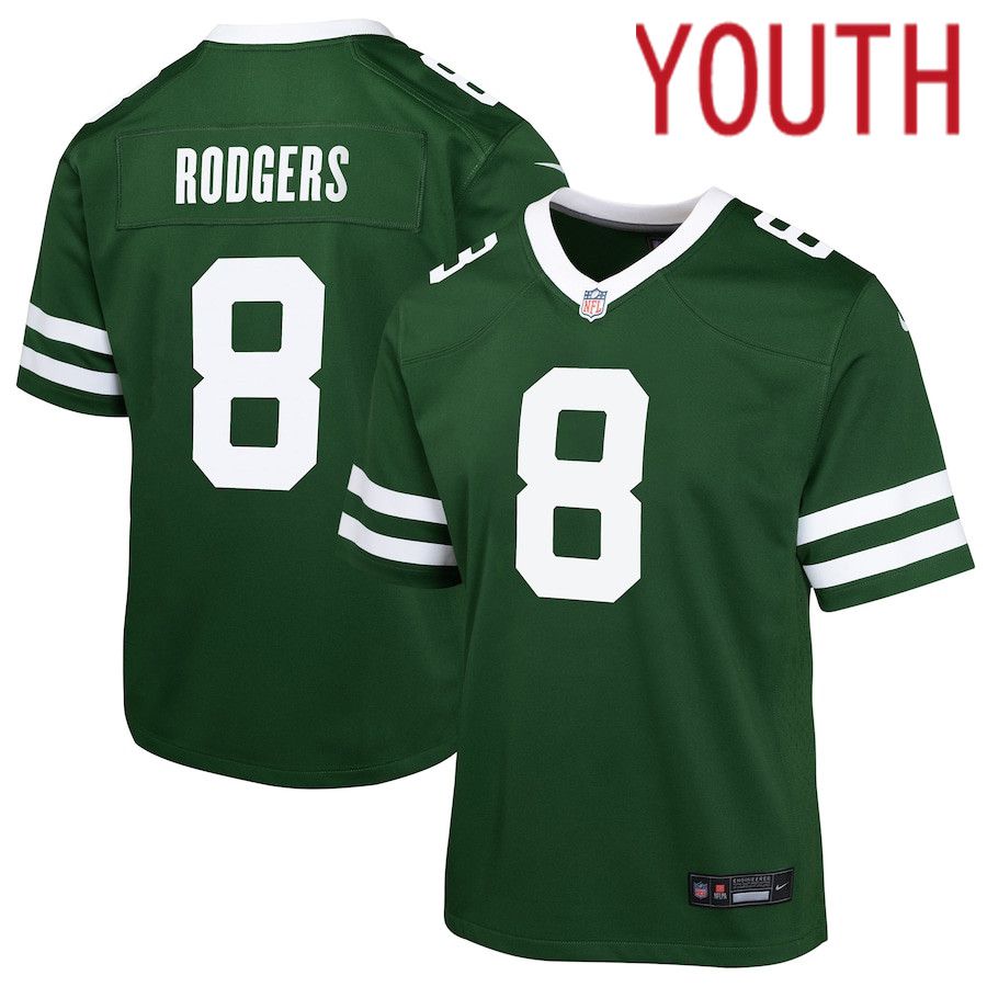 Youth New York Jets #8 Aaron Rodgers Nike Gotham Green Game NFL Jersey